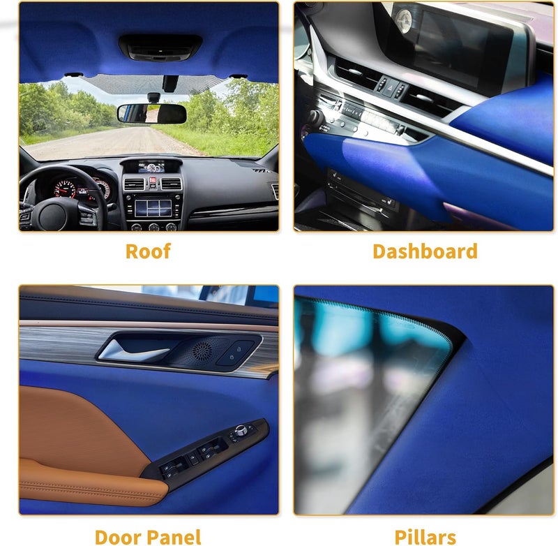 Partuto 150G Headliner Fabric for Car Truck RV SUV Boat Automotive Interior Trim DIY Roof Repair Replacement Suede Fabric Blue 45" L x 57" W - Image 3